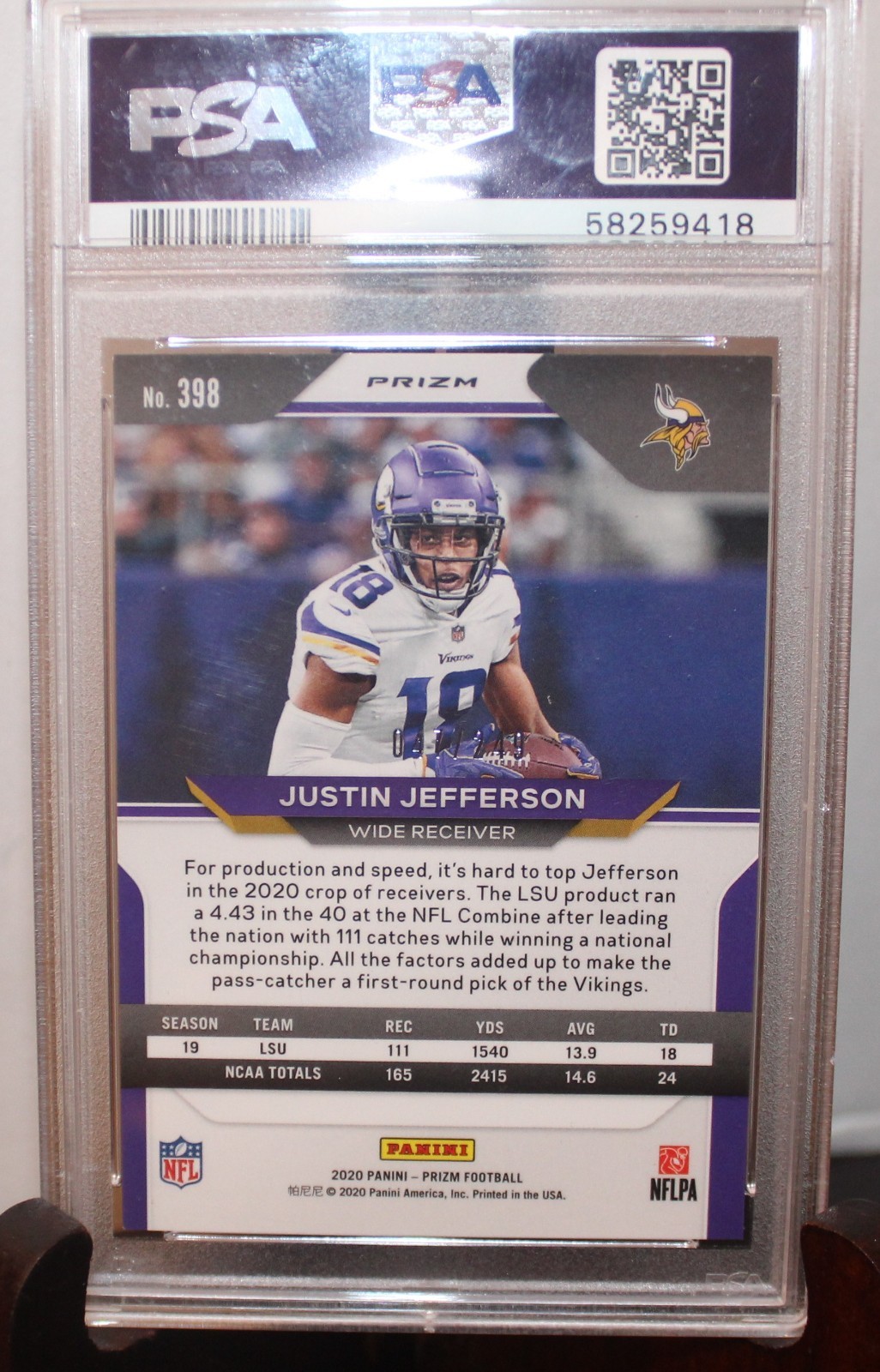 2020 Panini Prizm - Rookie Justin Jefferson #398 Orange Prizm 047/249 (RC) PSA 9 view 7