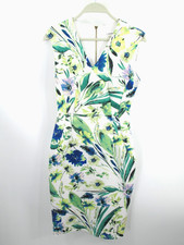 CALVIN KLEIN Midi Sheath Dress Women 4 White Floral V-Neck Lined Cottage Party