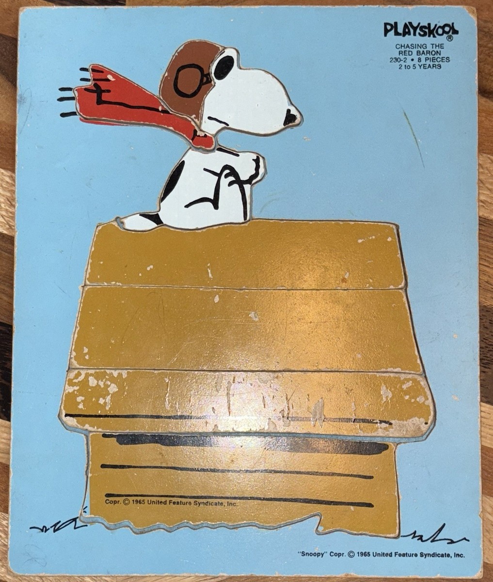 Snoopy 1965 Playskool Peanuts Frame Tray Wood Puzzle Toy Chasing