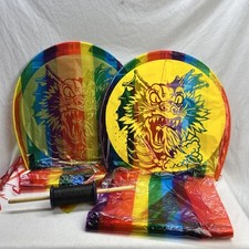 Vintage Quick Silver 45  Dragon Kite Lot of 2 Long Rainbow Tail w 1 Spool