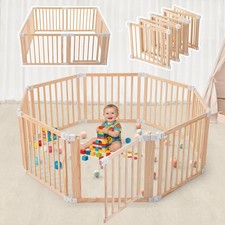 Foldable Wooden Playpen-61"x61"x25"-Large Baby Gate Playpen with Child-Proof ...