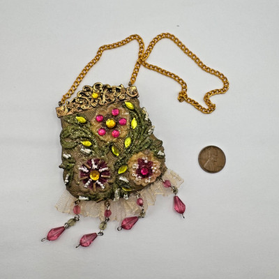 Handmade Resin Textile Wall Hanging Boho Decor Floral Purse Sculpture Ornament