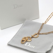 Authentic Christian Dior D Logo Heart Double Chain Necklace metal[Used]