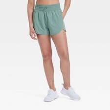 All In Motion Women's Active Light High Rise Flex Shorts SMALL 3" Dark Green
