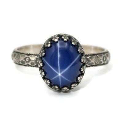 Stern Saphir Ring Diamant Blume Krone 925 Sterling N-S (10x8mm Lab Created)