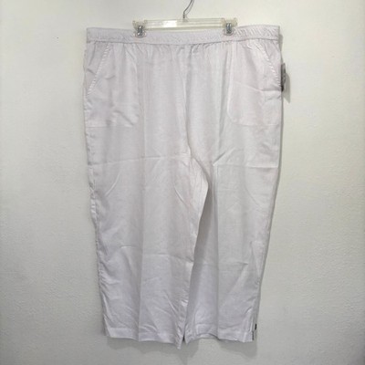 Womens Lagenlook White Linen Blend Capri Pants 3X Coastal Capsule Minimalist