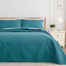 King Size Quilt Bedding Set, Lightweight Teal Quilts King Size for All Seasons,