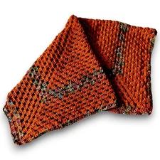 Hand Crocheted Blanket Baby Lap Afghan Burnt Orange Assort Colors 36"x39" NWOT
