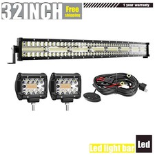 32" Curved LED Light Bar 2x 4" Cube Pods 6 Modes Strobe for Work Light Truck