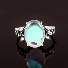 925 Sterling Silver Natural Milky Opalite Gemstone Jewelry Ring All size US 