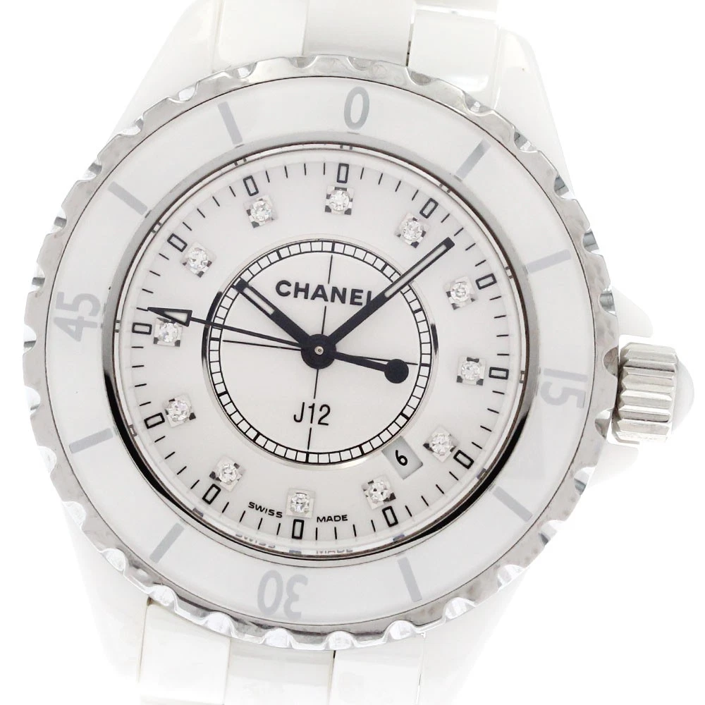 Orologio da donna CHANEL J12 H1628 ceramica bianca 12P diamante quadrante bianco quarzo_875503
