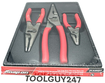 SNAP ON PL3LNSJCF 3PC RED LONG NOSE Slip Joint Pliers Set NEW USA