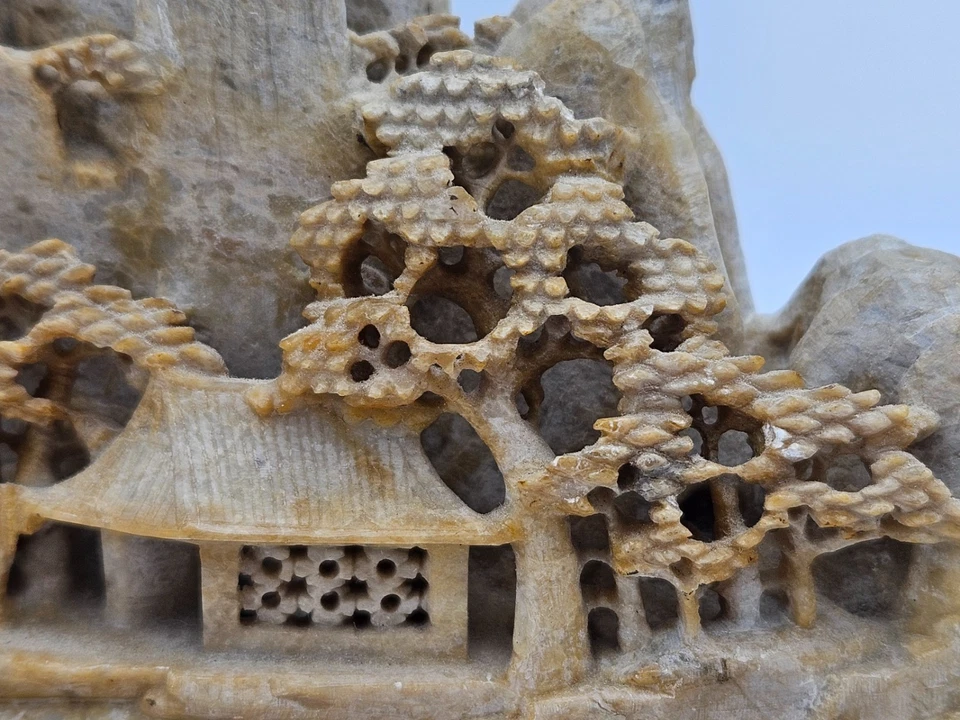 Jabonera china tallada a mano vintage paisaje arte asiático 7 1/2" ancho 4" alto Foto 3 de 4