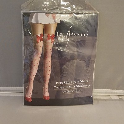 HEART HOLD UP THIGH HIGHS WHITE RED STOCKINGS VALENTINES BOW PLUS SIZE QUEEN XL