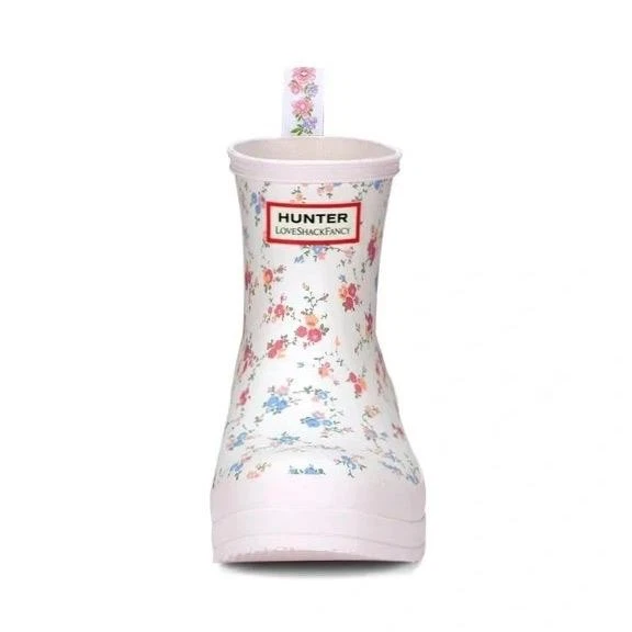 New NIB LoveShackFancy Hunter Play Sunrise Patchwork Pink Floral Short Rain Boot - Image 4 of 4