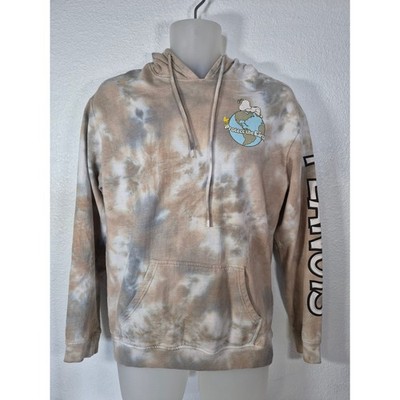 Peanuts Snoopy Protect the Earth Tie Dye Hoodie Tan Grey Small Pullover Graphic