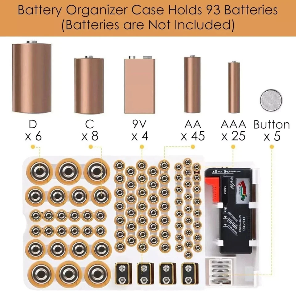 Battery Organiser Storage Case Box Holder with Tester AA AAA CD 9V System Home - Image 2 of 4