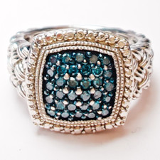 Affinity 925 Silver Blue Diamond Ring .25ct TW Square Cluster Size 6 (78 charact