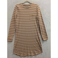 Madewell Striped Long Sleeve Mini Dress Waffle Knit Pink Brown Size S