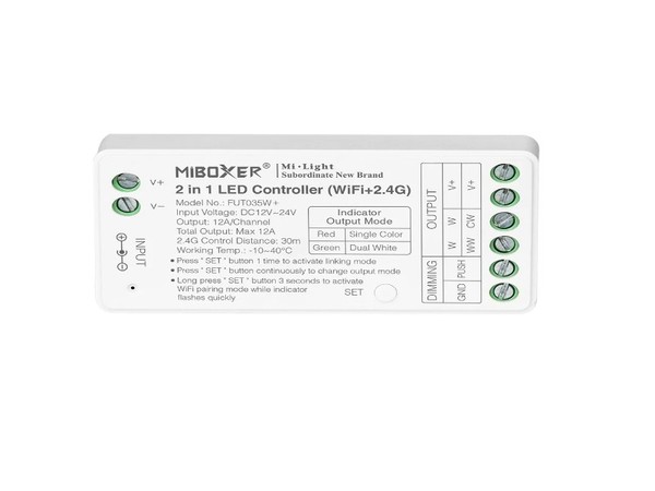 2In1 Led-Controller Wifi+2.4G FüR Single + Dual Color(Cct) 12–24V Dc 10A Miboxer-image