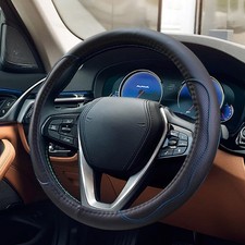 15Inch Leather Car Steering Wheel Cover for SUV, Truck, BlackBlue