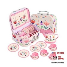 Tea Party Set for Little Girls Ages 3-6, 15-Piece Pretend Play Kitchen Floral