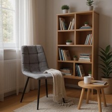 Stylish Grey Velvet Dining Chairs Cushion Padded Metal Legs for Home & Kitchen