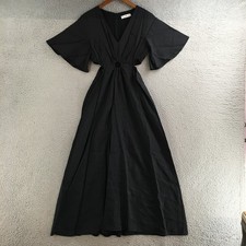 Mango Maxi Dress Womens 4 Bell Sleeve V-Neck Casual Cut-Out Waist Back Zip Black