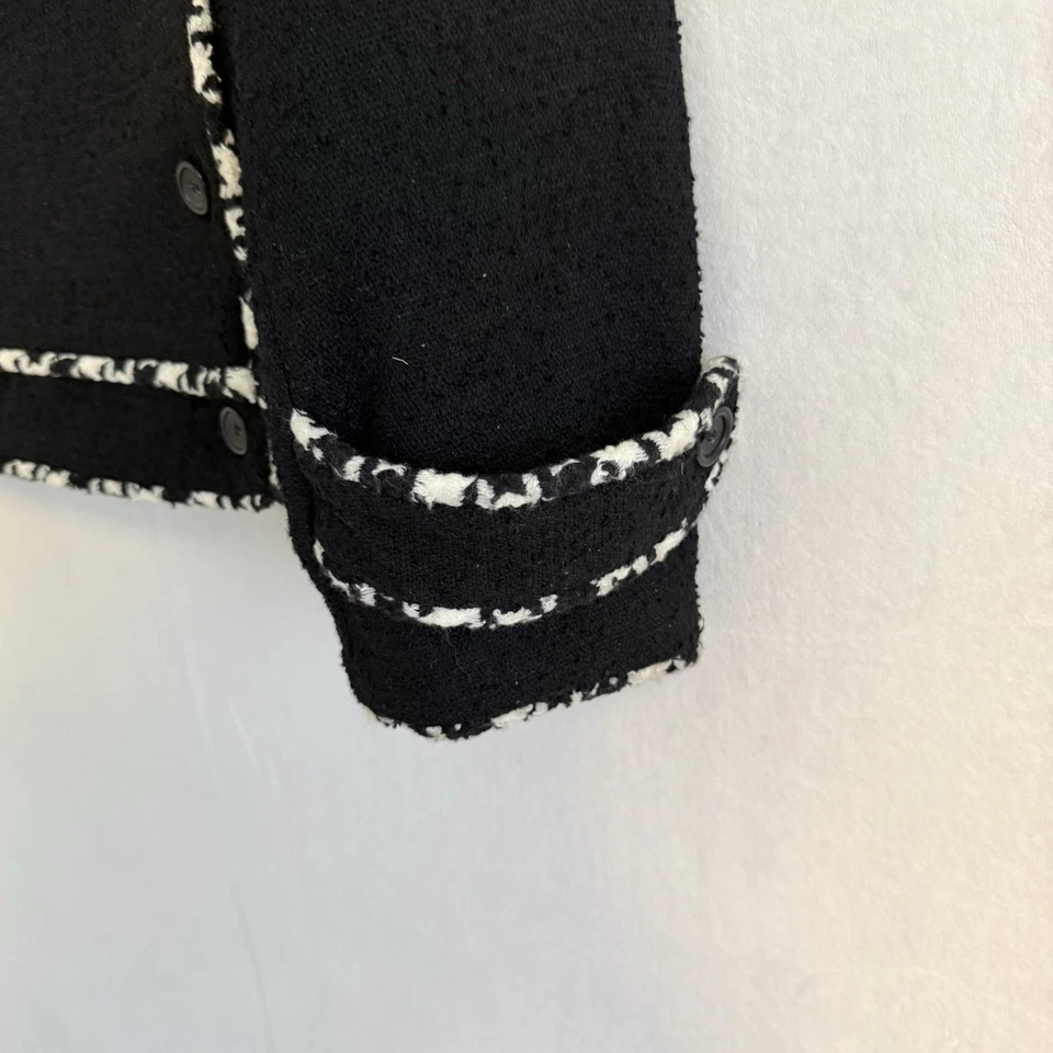 Chaqueta de tweed negra de doble botonadura VS² by Vakko para mujer 8 flecos mezcla de lana Foto 4 de 4