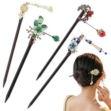 4 Pack Chinese Traditional Wooden Flower Hair Stick,Chinese Hairs Pins with