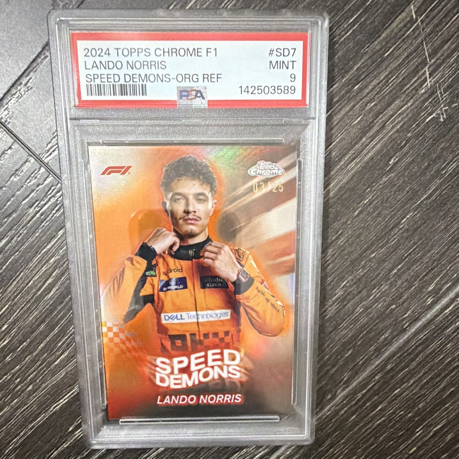 Topps 2024 Chrome Formula 1 Lando Norris Speed Demons Orange /25 SD-7 PSA 9 view 1