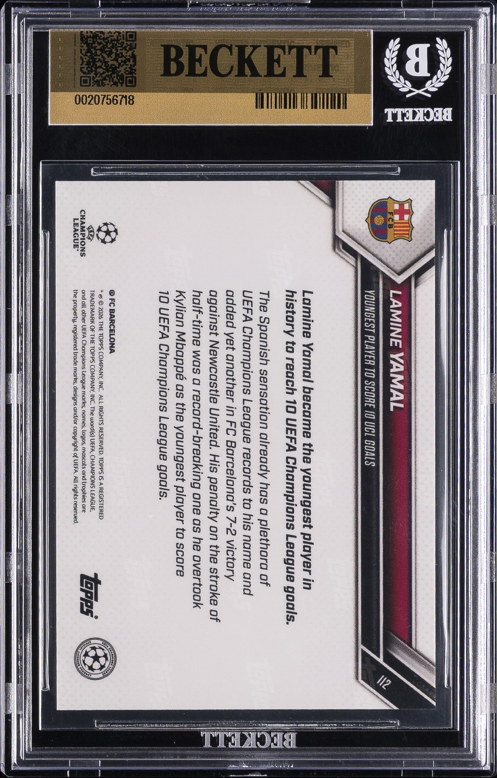 2025-26 TOPPS NOW CHAMPIONS LEAGUE #112 LAMINE YAMAL BGS 10 view 2