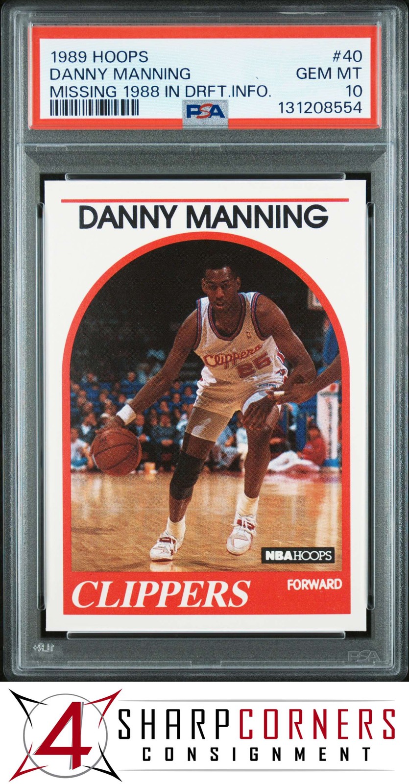1989 HOOPS #40 DANNY MANNING RC MISSING 1988 IN DRAFT INFO PSA 10