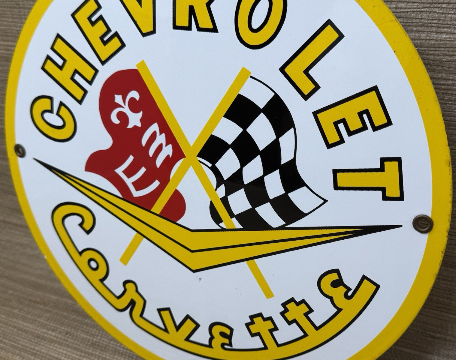 VINTAGE CHEVROLET CORVETTE PORCELAIN SIGN GENERAL MOTORS DEALERSHIP GAS OIL FORD