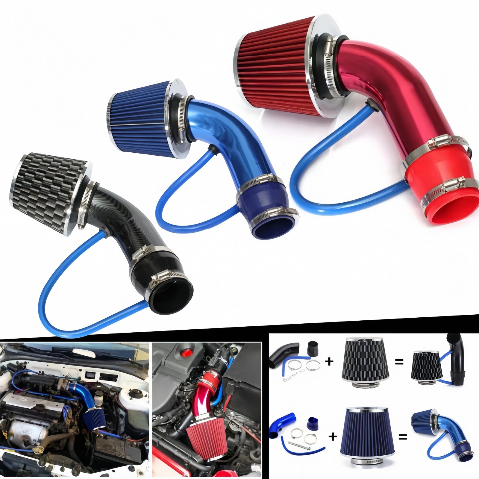 2.99 in Universal Cold Air Intake Kit with Aluminum Pipe and Conical Filter