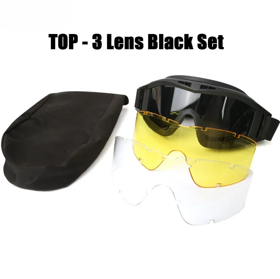 Airsoft Tactical Goggles 3 Lens Windproof Dustproof Protective Glasses