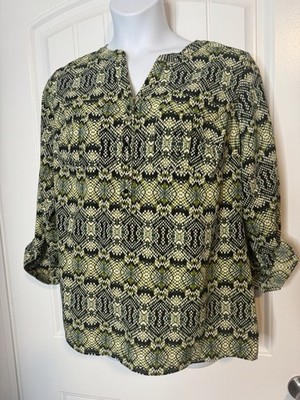 NWOT Notations Blouse 1X  Women's Long Sleeve Roll tab Button Up Blouse