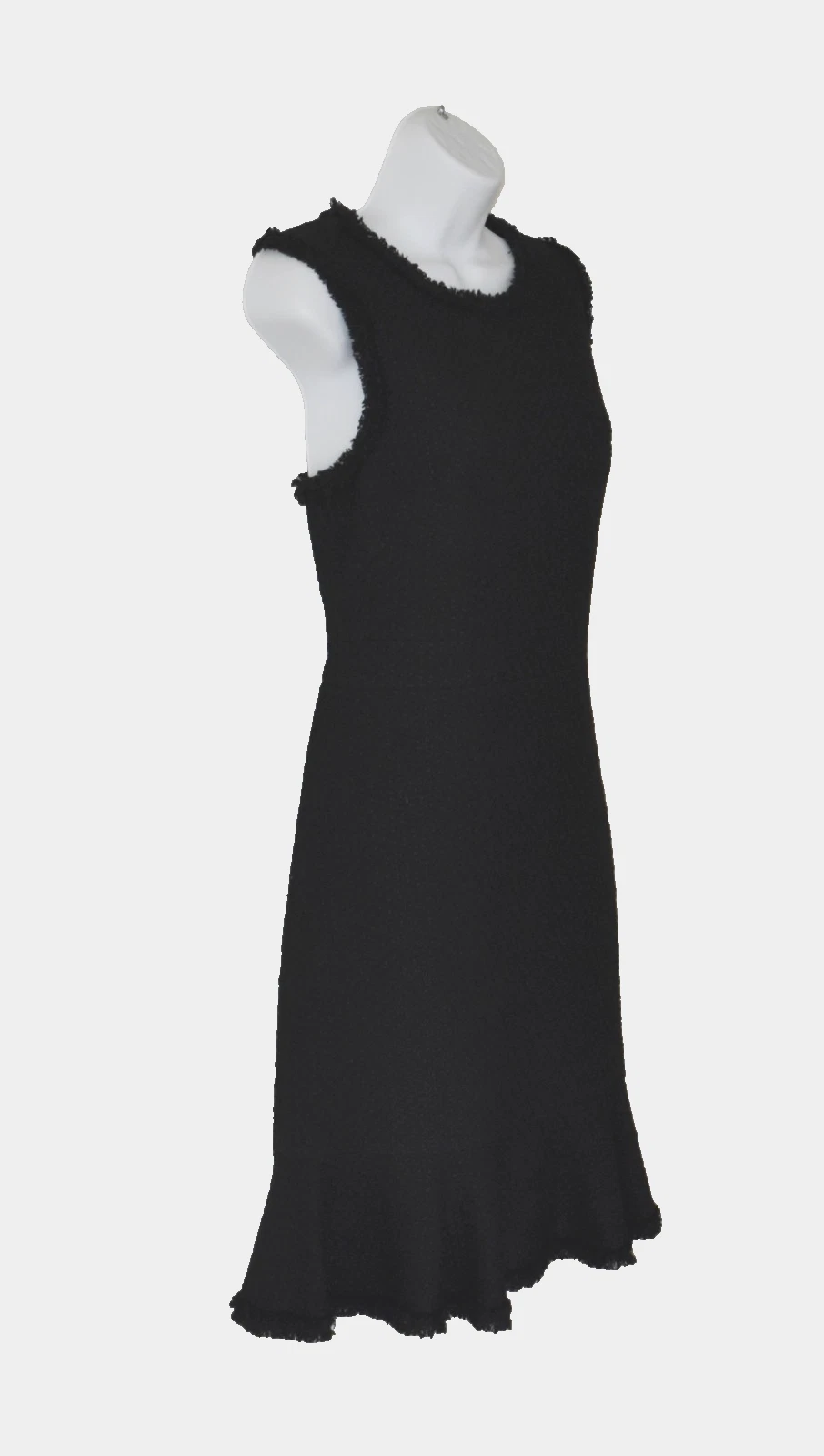 Abito B5 originale KATE SPADE NEW YORK nero tweed orlo arricciato e nastro taglia 10