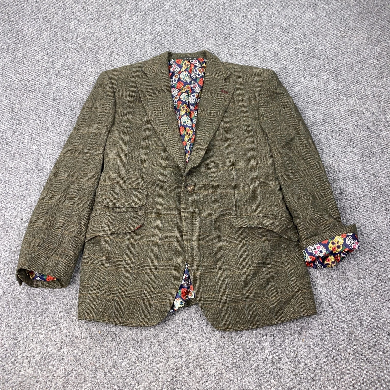 Indochino Blazer Mens 40 Plaid Wool Blend Skull Lined Two Button Unique Jacket