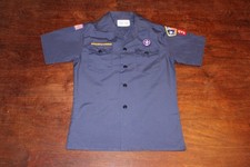 Boy Scouts of America BSA Youth Shirt Blue Medium Sewn Patches Short Sleeve