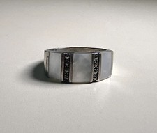 Vintage 925 Sterling Silver Mother Of Pearl And Marcasite Ring / Size 9.25