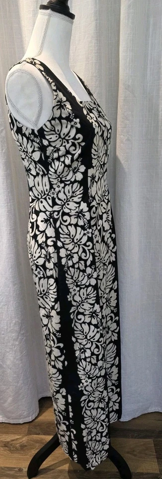 Vintage Royal Creations Black White Floral Sleeveless Hawaiian Maxi Dress Size M - Image 3 of 4