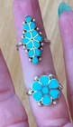 LOT x 2 Turquoise Cluster Zuni Dishta Floral Sterling Silver Inlay Rings 6.5 - 7