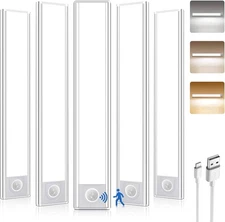 5-Pack LED Under Cabinet Lights, Rechargeable Motion Sensor, 3 Color Dimmable