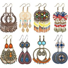 8 Pairs Bohemian Earrings Metal Earrings Hollow Earrings Retro Vibrant Style