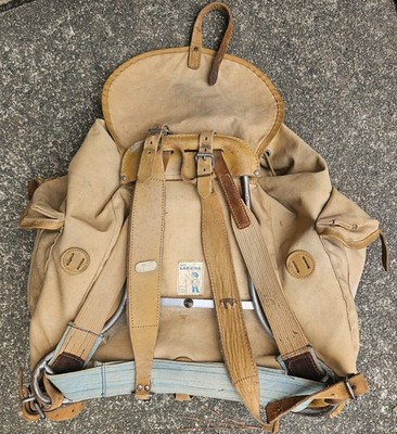 vintage 1950s 60s made in France Sac Lafuma leather canvas frame backpack