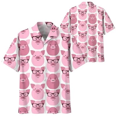 Cute Pink Pig Hawaiian Shirt Funny Tropical Aloha Beach Vacation Summer