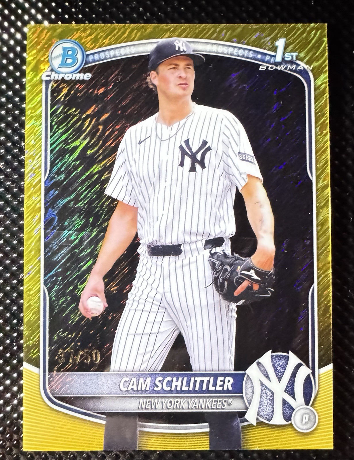 2025 Bowman Chrome 1st Prospects Cam Schlittler, Gold Shimmer /50 - Clean 🔥