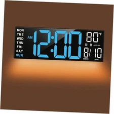  16" Large Digital Wall Mount Clock, Count Down Timer, Alarm, Big Blue White