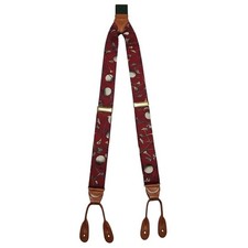 VTG Polo Ralph Lauren Golf Motif Silk Embroidered Suspenders Leather Heritage